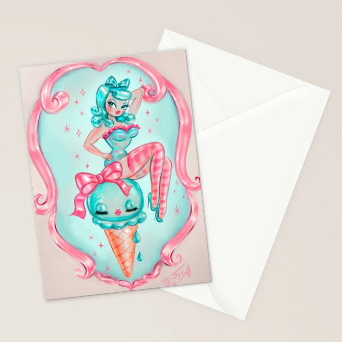 Candy Blue Ice Cream Pin Up Doll Stationery Card Gallery Image 2