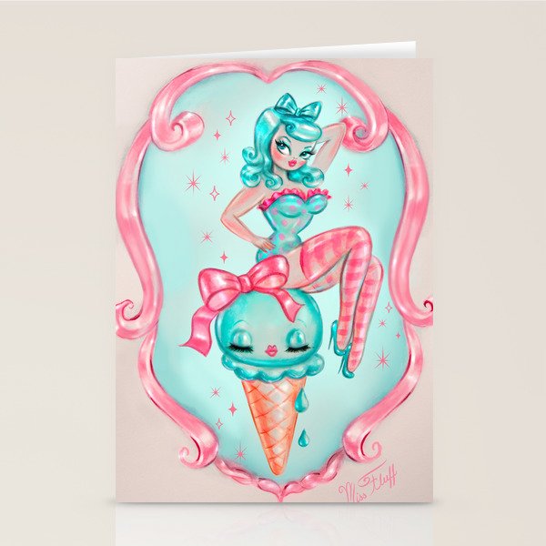 Candy Blue Ice Cream Pin Up Doll Stationery Card Gallery Image 1