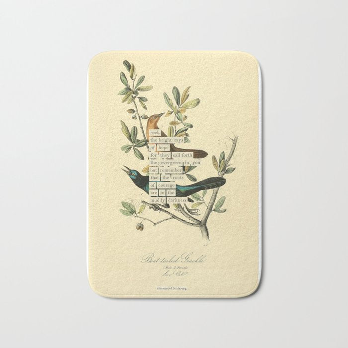 Bird Divinations: Boat-Tailed Grackle (about: almanacofbirds.org) Bath Mat Gallery Image 1