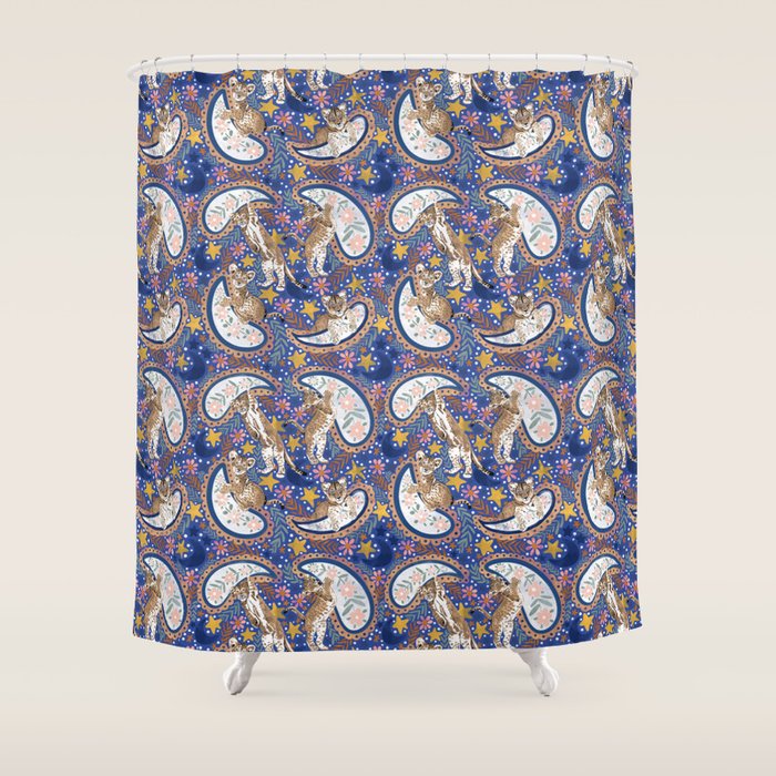 Leopard Cubs Starry Night Shower Curtain Gallery Image 1
