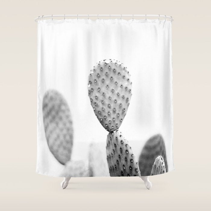 Black and white Cactus | Botanical film photography art Shower Curtain Gallery Image 1