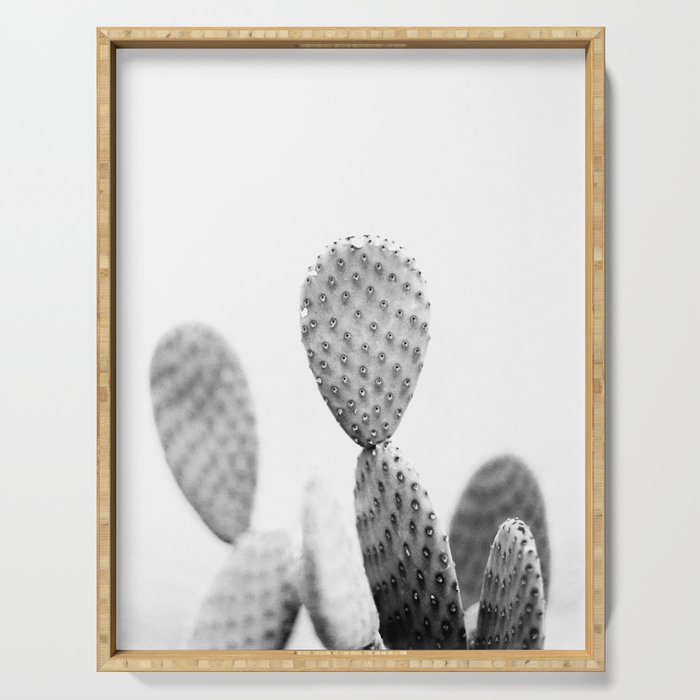 Black and white Cactus | Botanical film photography art Serving Tray Gallery Image 1