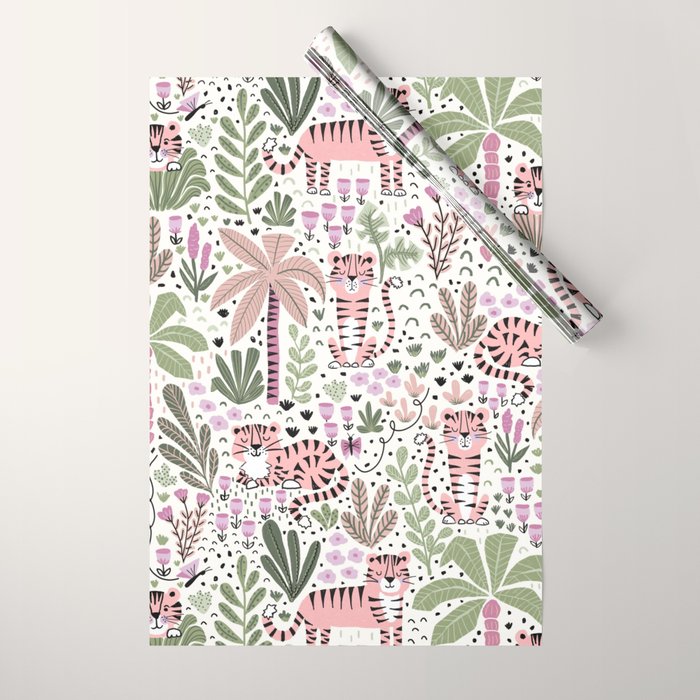 Pink Cute Tigers Wrapping Paper Gallery Image 1