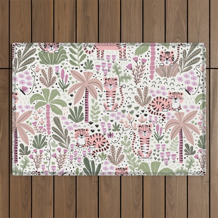 Pink Cute Tigers Outdoor Rug Gallery Image 1