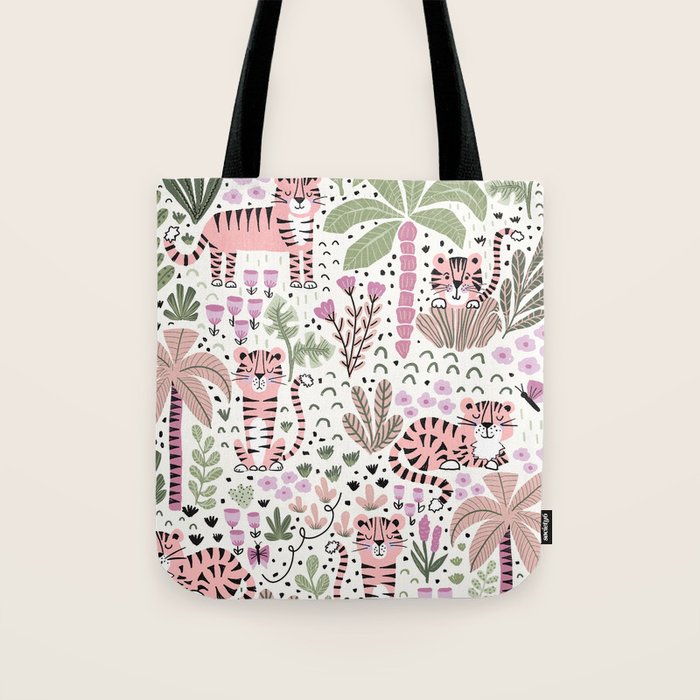 Pink Cute Tigers Tote Bag Gallery Image 1
