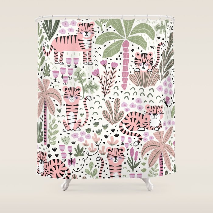 Pink Cute Tigers Shower Curtain Gallery Image 1