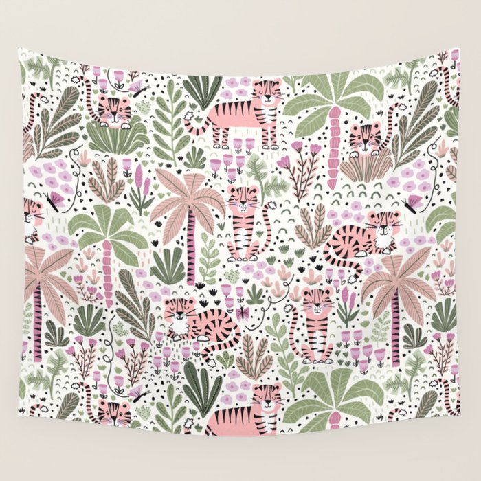 Pink Cute Tigers Wall Tapestry Gallery Image 4