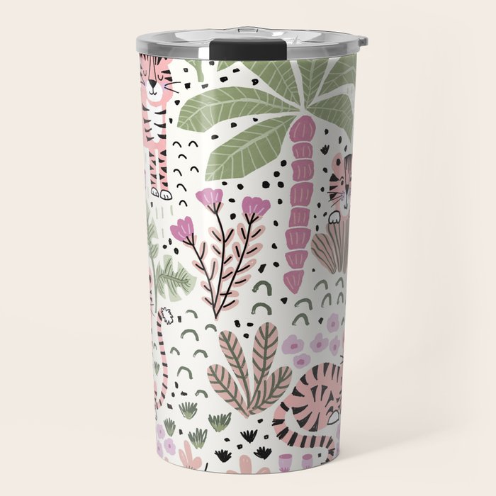 Pink Cute Tigers Travel Mug Gallery Image 1