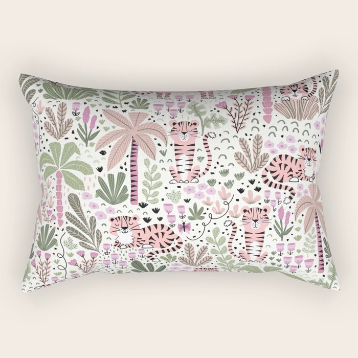 Pink Cute Tigers Rectangular Pillow Gallery Image 1