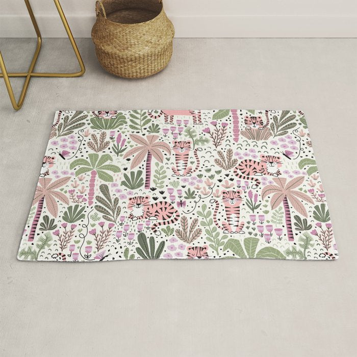 Pink Cute Tigers Rug Gallery Image 1