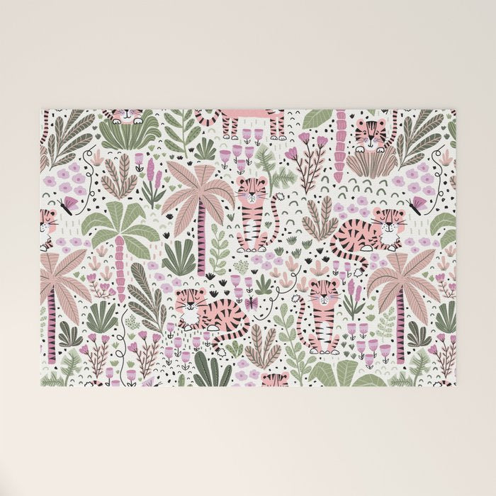 Pink Cute Tigers Welcome Mat Gallery Image 1