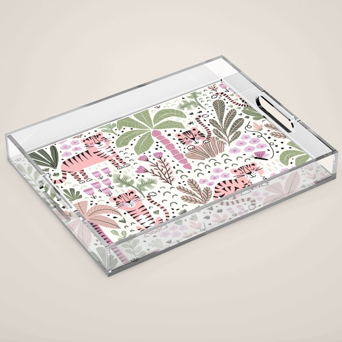 Pink Cute Tigers Acrylic Tray Gallery Image 1