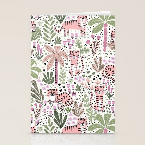 Pink Cute Tigers Stationery Card Gallery Image 1