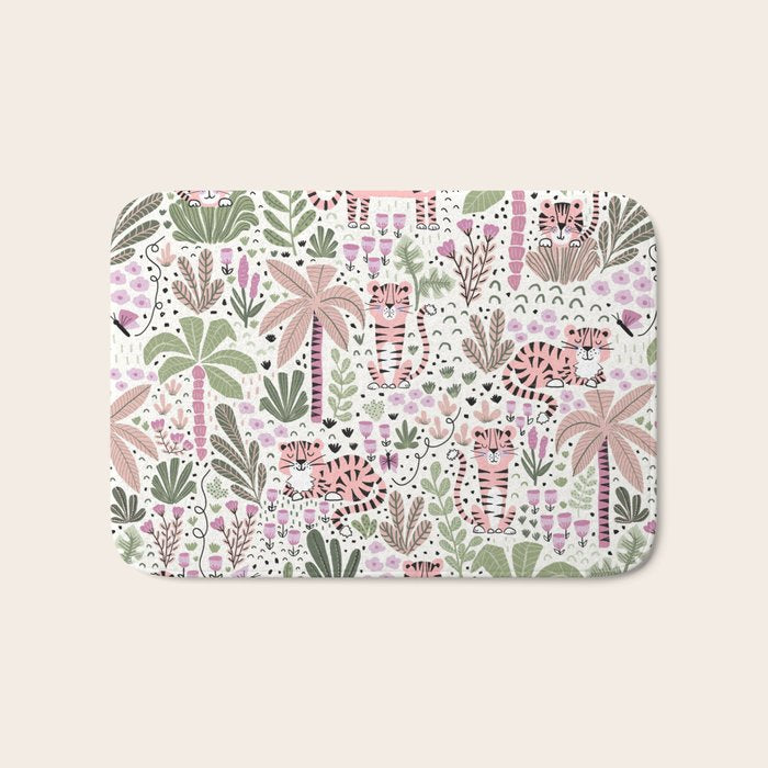 Pink Cute Tigers Bath Mat Gallery Image 1