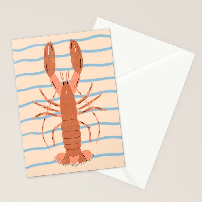 Lobster - Blue Stripes Stationery Card Gallery Image 2