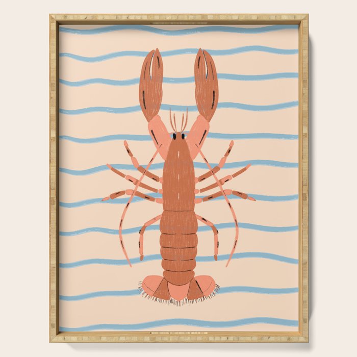 Lobster - Blue Stripes Serving Tray Gallery Image 1