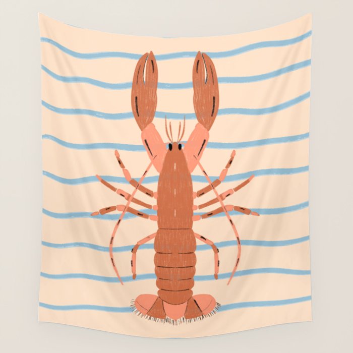 Lobster - Blue Stripes Wall Tapestry Gallery Image 1