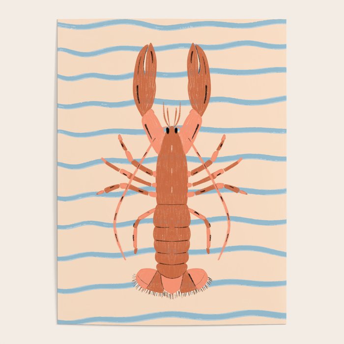 Lobster - Blue Stripes Poster Gallery Image 1