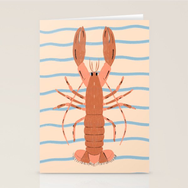 Lobster - Blue Stripes Stationery Card Gallery Image 2