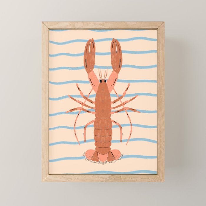 Lobster - Blue Stripes Mini Art Print Gallery Image 1