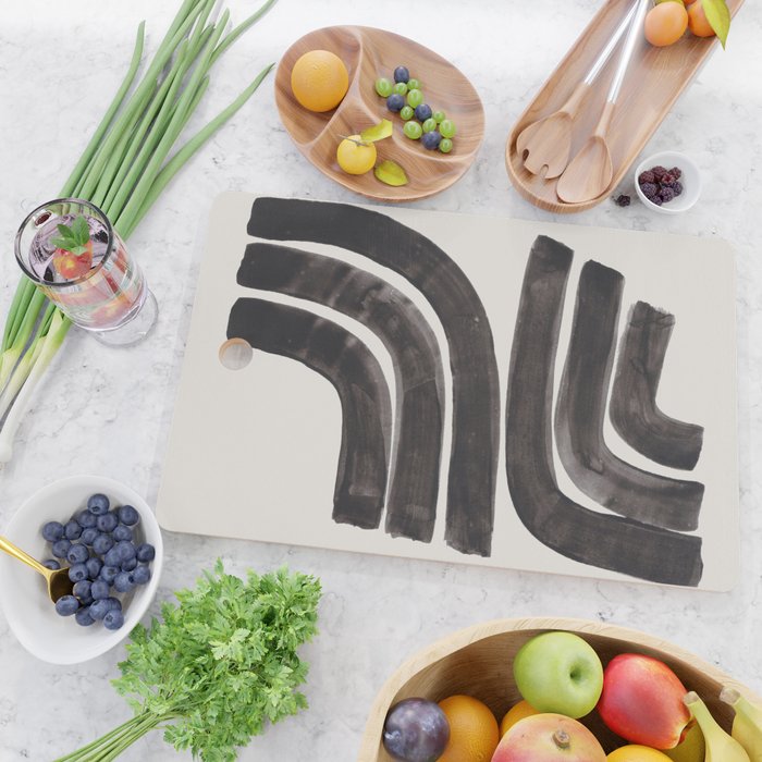 Don't Go Mid Century Modern Minimalist Black Ink Painting Funky Tribal Art Cutting Board Gallery Image 2