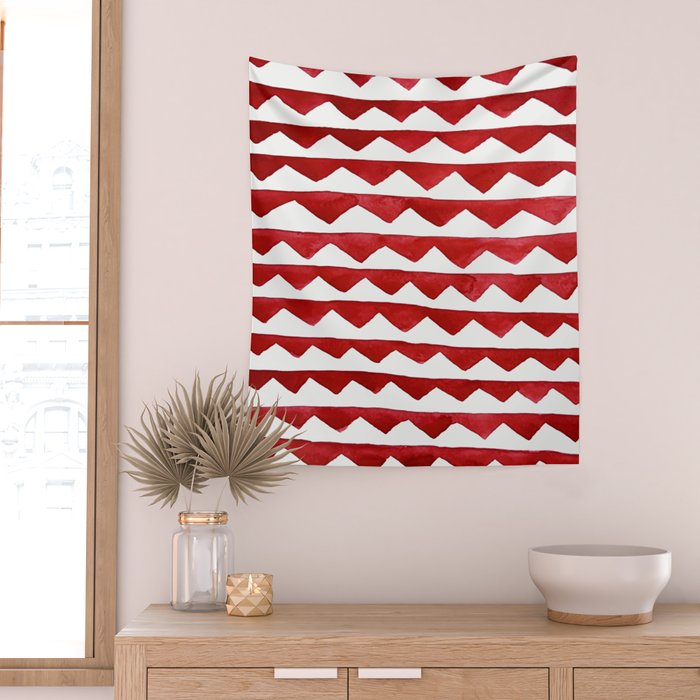 Red Triangle Lines Wall Tapestry Gallery Image 2