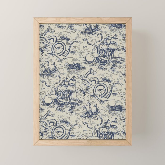 Mythical Sea Creatures Toile de Jouy Mini Art Print Gallery Image 1