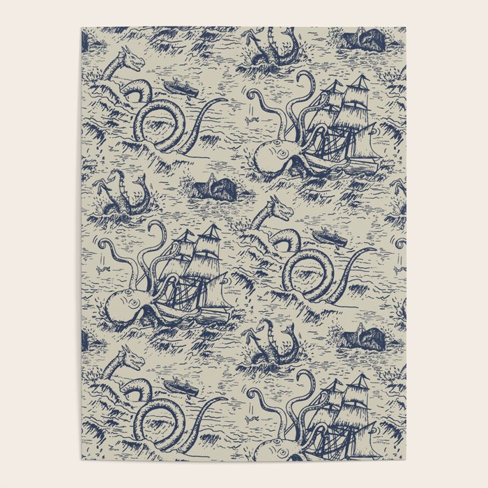 Mythical Sea Creatures Toile de Jouy Poster Gallery Image 4