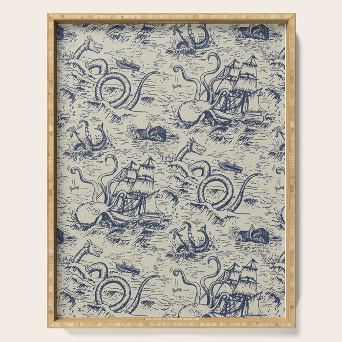 Mythical Sea Creatures Toile de Jouy Serving Tray Gallery Image 1