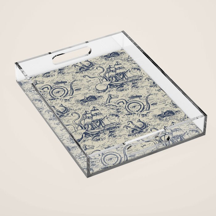 Mythical Sea Creatures Toile de Jouy Acrylic Tray Gallery Image 1