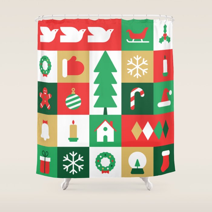 Christmas geometric mosaic art pattern Shower Curtain Gallery Image 1