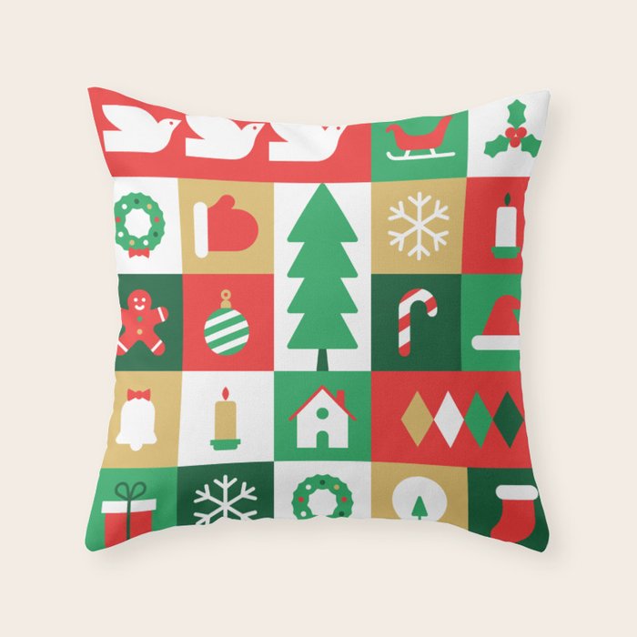 Christmas geometric mosaic art pattern Throw Pillow Gallery Image 1