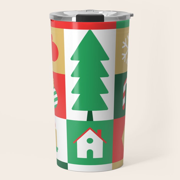 Christmas geometric mosaic art pattern Travel Mug Gallery Image 1