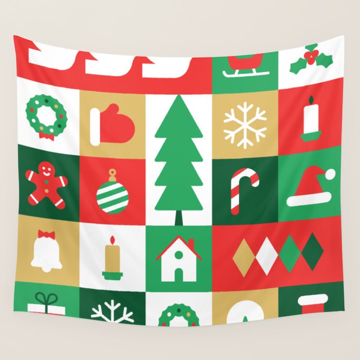 Christmas geometric mosaic art pattern Wall Tapestry Gallery Image 4