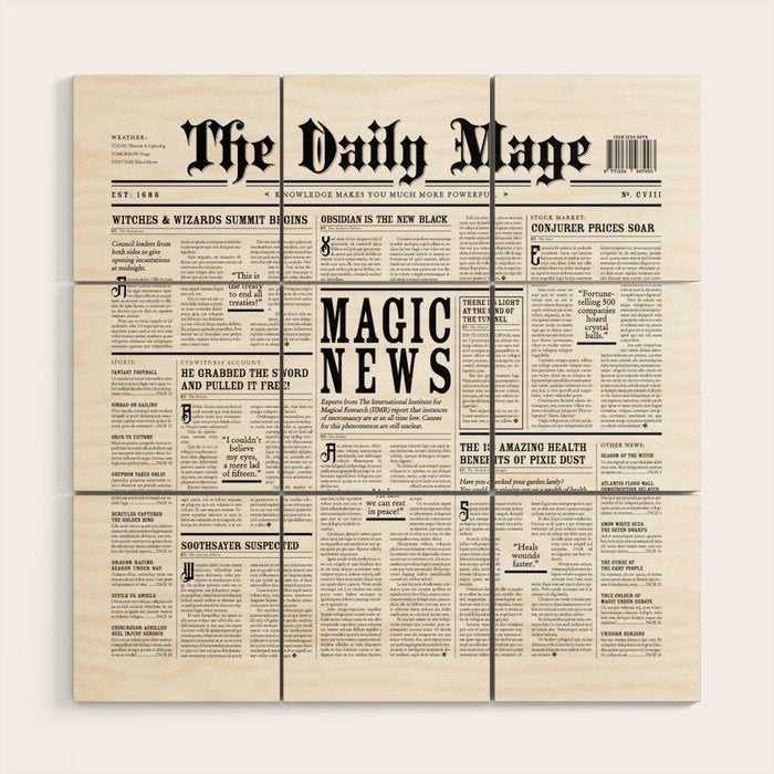 The Daily Mage Fantasy Newspaper Wood Wall Art Gallery Image 1