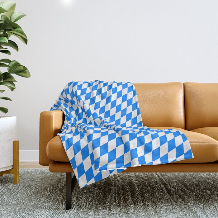 Bavarian Blue and White Diamond Flag Pattern Throw Blanket Gallery Image 1