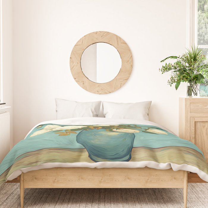 White Roses in Blue Vase Duvet Cover Gallery Image 3