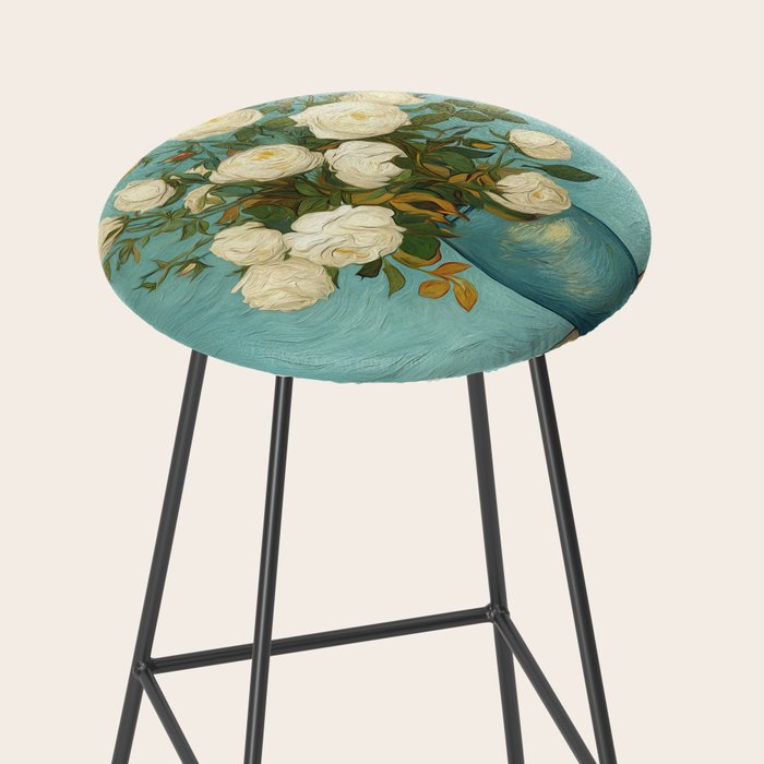 White Roses in Blue Vase Stool Gallery Image 2