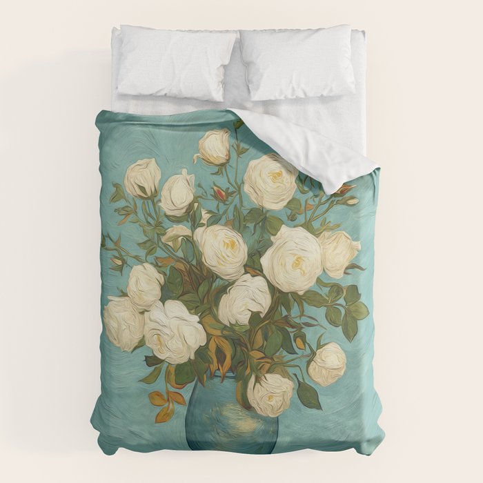 White Roses in Blue Vase Duvet Cover Gallery Image 6