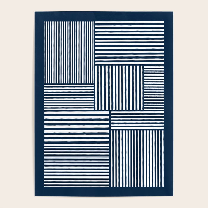 White Lines Navy Minimalist Stylish Design Poster Gallery Image 4