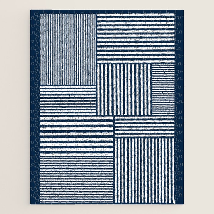 White Lines Navy Minimalist Stylish Design Jigsaw Puzzle Gallery Image 1
