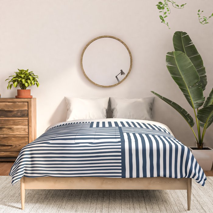 White Lines Navy Minimalist Stylish Design Comforter Gallery Image 3