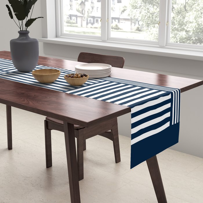 White Lines Navy Minimalist Stylish Design Table Runner Gallery Image 2