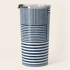 White Lines Navy Minimalist Stylish Design Travel Mug Gallery Image 3