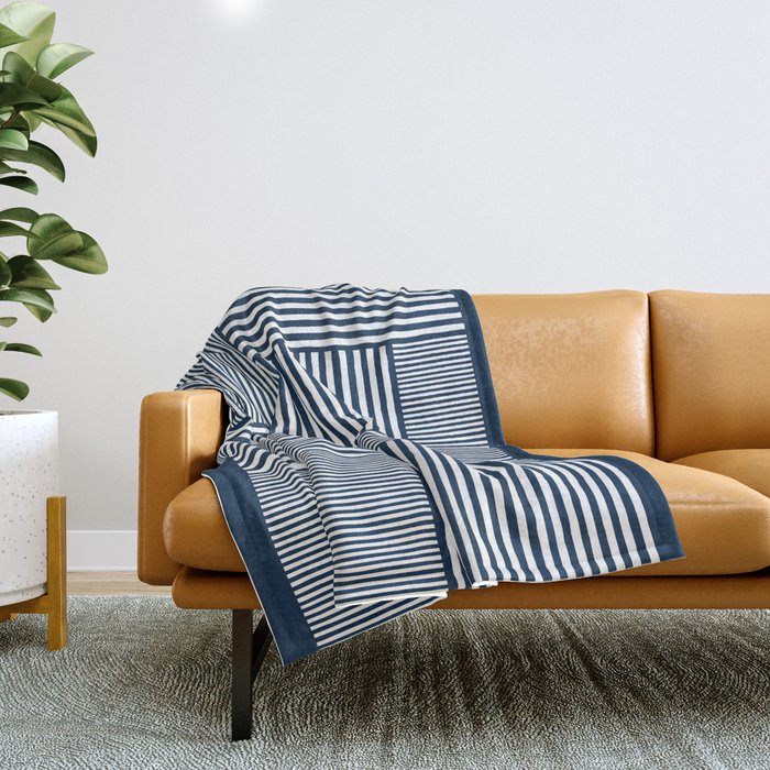 White Lines Navy Minimalist Stylish Design Throw Blanket Gallery Image 1