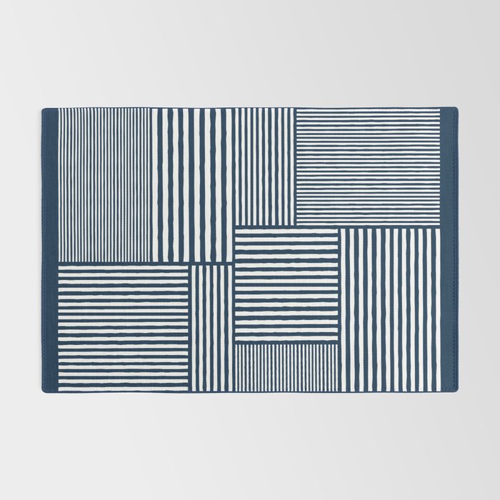 White Lines Navy Minimalist Stylish Design Rug Gallery Image 2