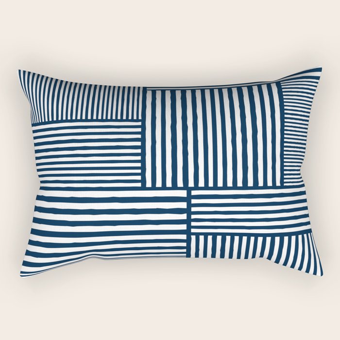 White Lines Navy Minimalist Stylish Design Rectangular Pillow Gallery Image 2