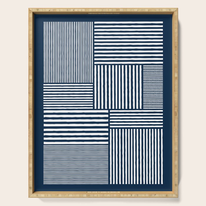 White Lines Navy Minimalist Stylish Design Serving Tray Gallery Image 1