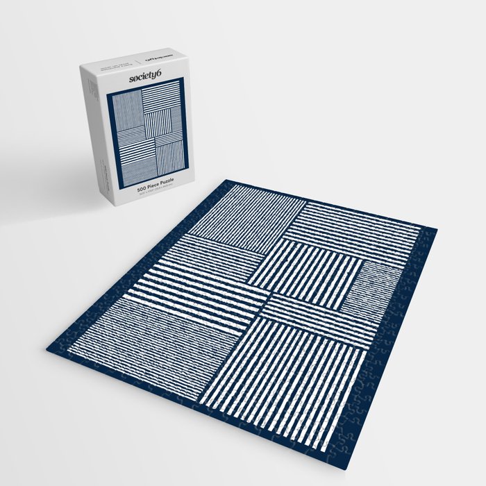 White Lines Navy Minimalist Stylish Design Jigsaw Puzzle Gallery Image 2