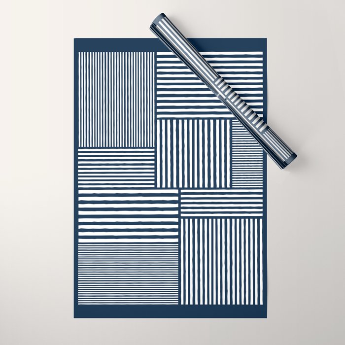 White Lines Navy Minimalist Stylish Design Wrapping Paper Gallery Image 1